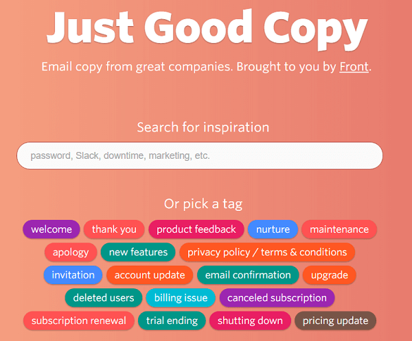 Just Good Copy vam za začetek pošlje vzorčna e-poštna sporočila.