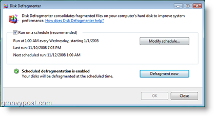 Defragmenter diska za Job Scheduler Windows Vista
