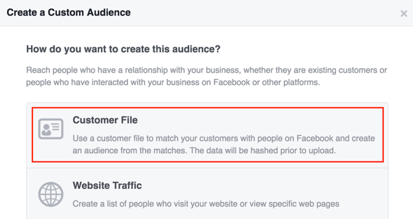 Ustvarite občinstvo po meri na Facebooku s pomočjo seznama strank.