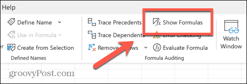 Excelov gumb za prikaz formule ni izbran