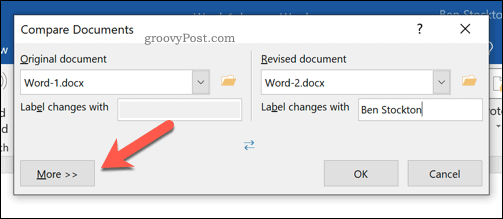 Dodatne možnosti za primerjavo dokumentov Microsoft Word