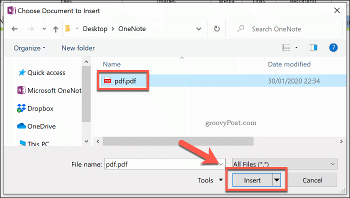 Vstavljanje izpisa datoteke v OneNote