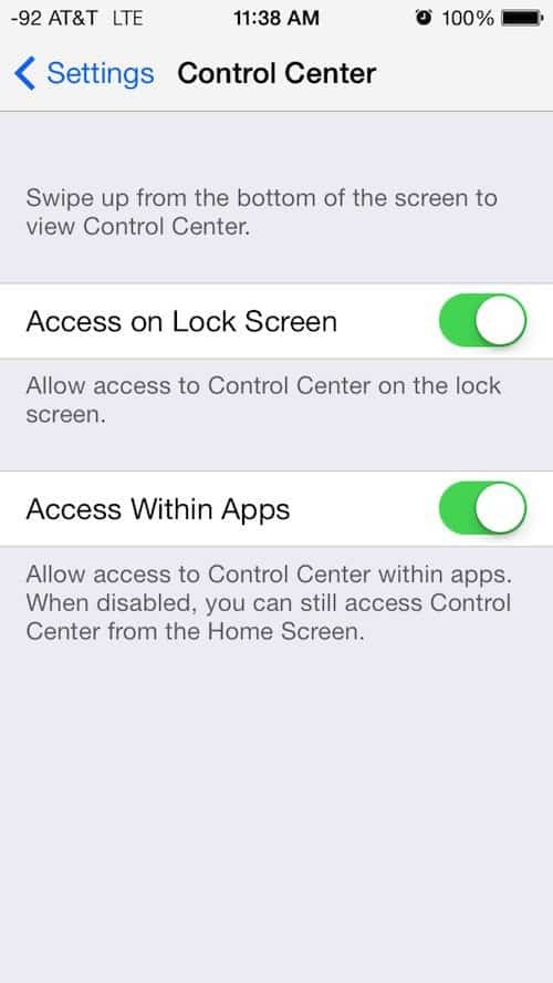 Kako onemogočiti iOS 7 Control Center med uporabo aplikacij