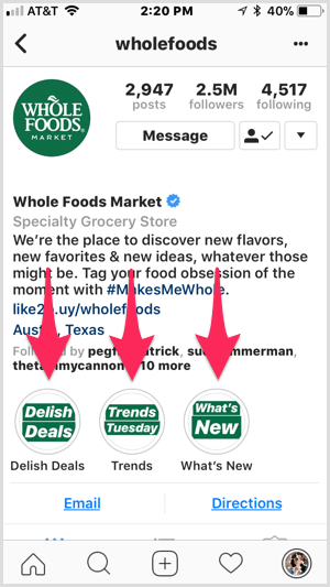 Instagram poudarja na profilu Whole Foods.