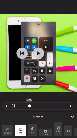 Povlecite drsnik v levo ali desno, da spremenite velikost videoposnetka v aplikaciji InShot.