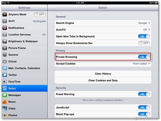 Apple iOS 5: Omogoči zasebno brskanje po Safariju