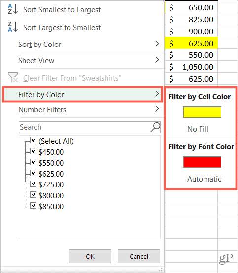 Filtriraj po barvah v Excelu