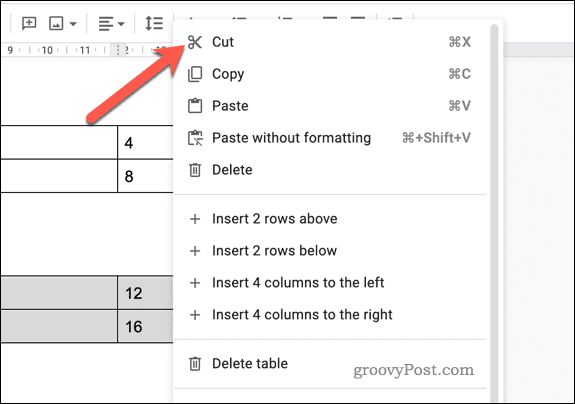Izrežite podatke tabele v Google Dokumentih