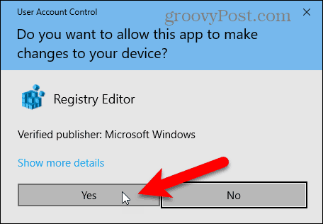 Pogovorno okno Nadzor uporabniških računov v sistemu Windows 10