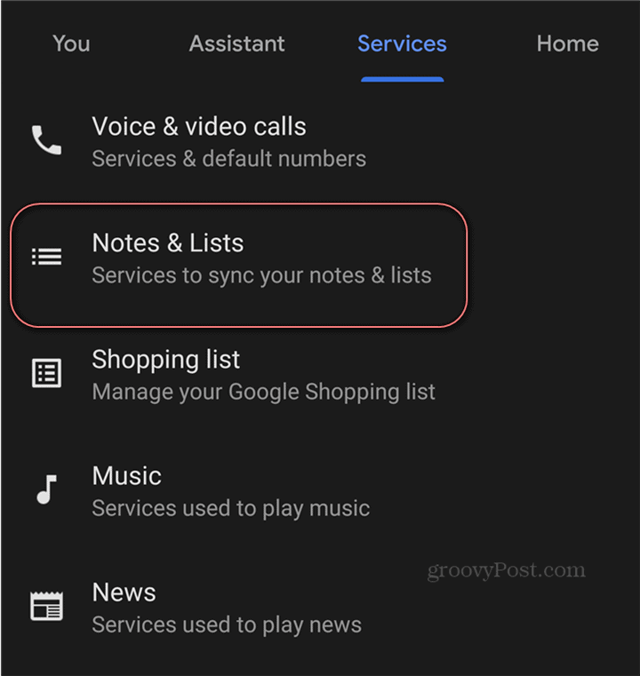 Google Assistant Google Keep seznami zapiskov z nastavitvami