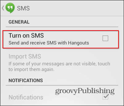 SMS iz klepetalnic Hangouts je izklopljen