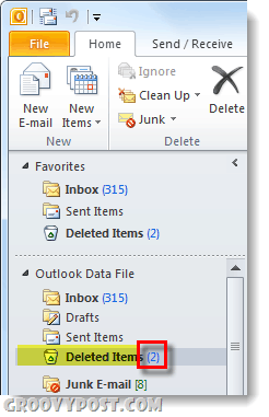 Outlook 2010 mapo z izbrisanimi predmeti