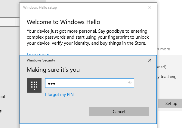2 PIN za Windows Hello Fingerprint