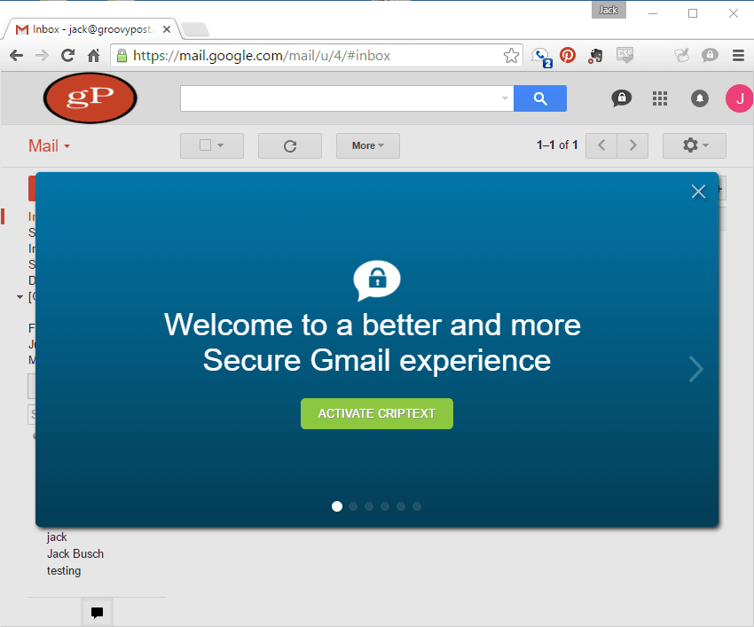 Criptext je nameščen v Gmailu