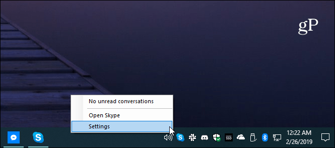 Sistemska vrstica nastavitev Skype