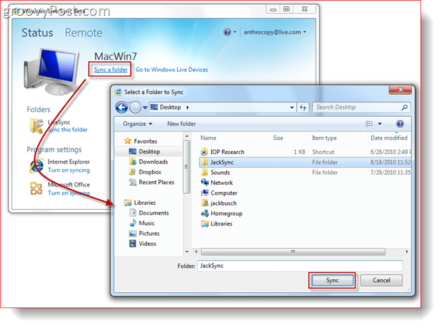 Sinhroniziranje mape z Windows Live Sync Beta