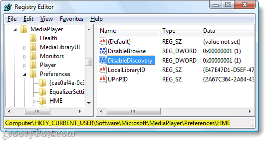 onemogoči odkrivanje programa Windows Media Player