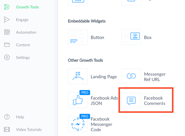 Izberite orodje za rast komentarjev na Facebooku.