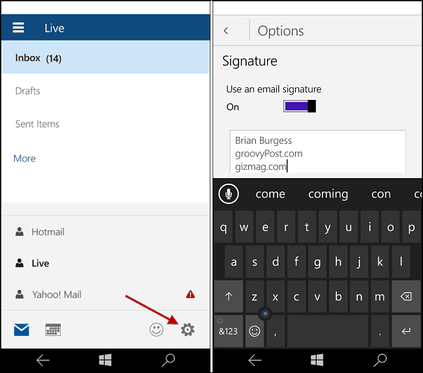 Windows 10 Mobile: Spremenite Outlook Mail Signature