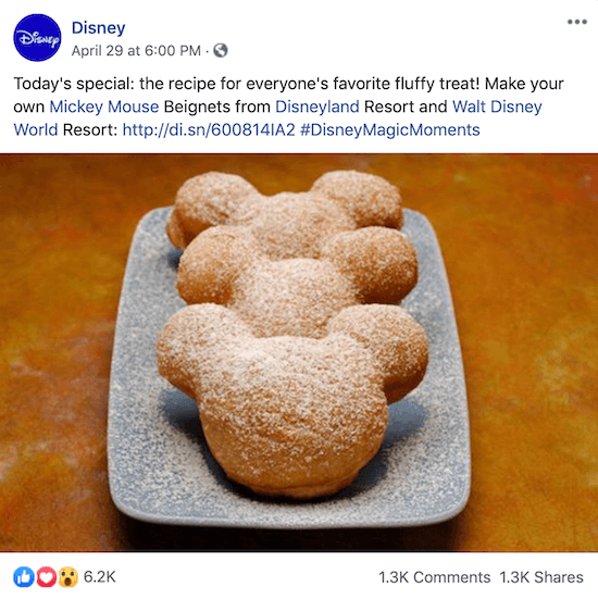 Disneyjeva objava na Facebooku s povezavo do recepta za žganje Mickey Mouse