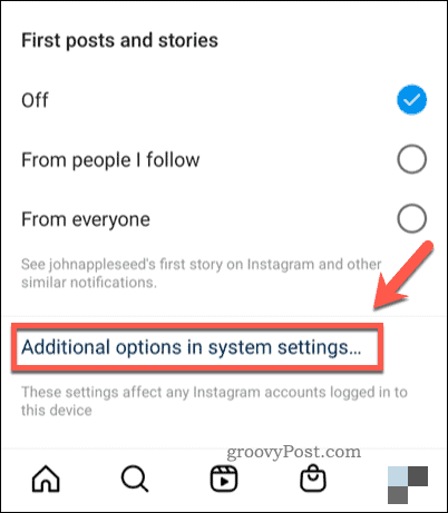 Odprite sistemske nastavitve za obvestila v Instagramu