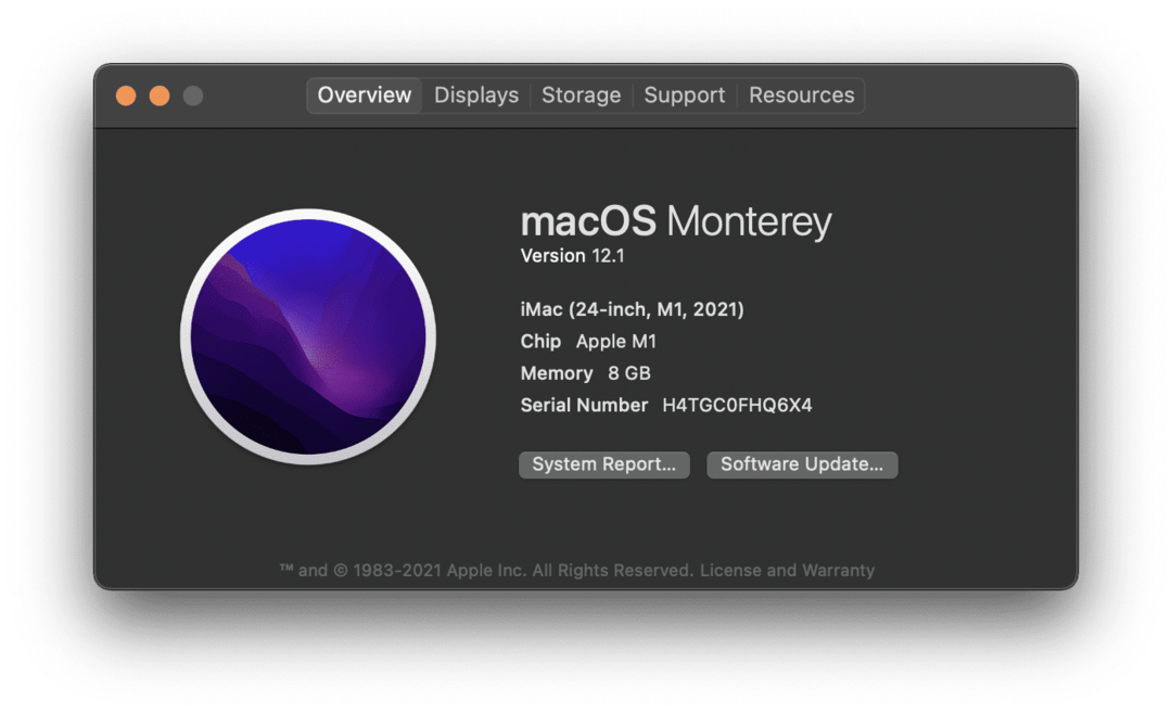 Stran O tem Macu na M1 iMac