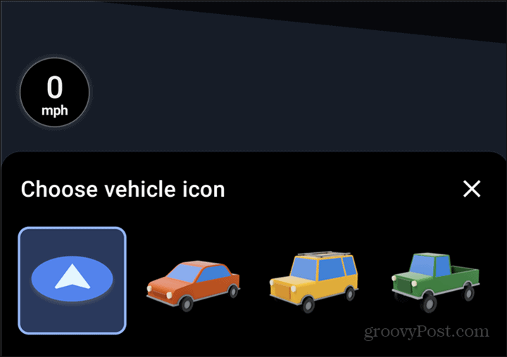 Izbira simbola avtomobila Google Maps