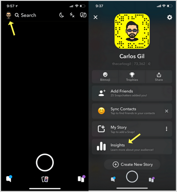 Snapchat Insights kako dostopati