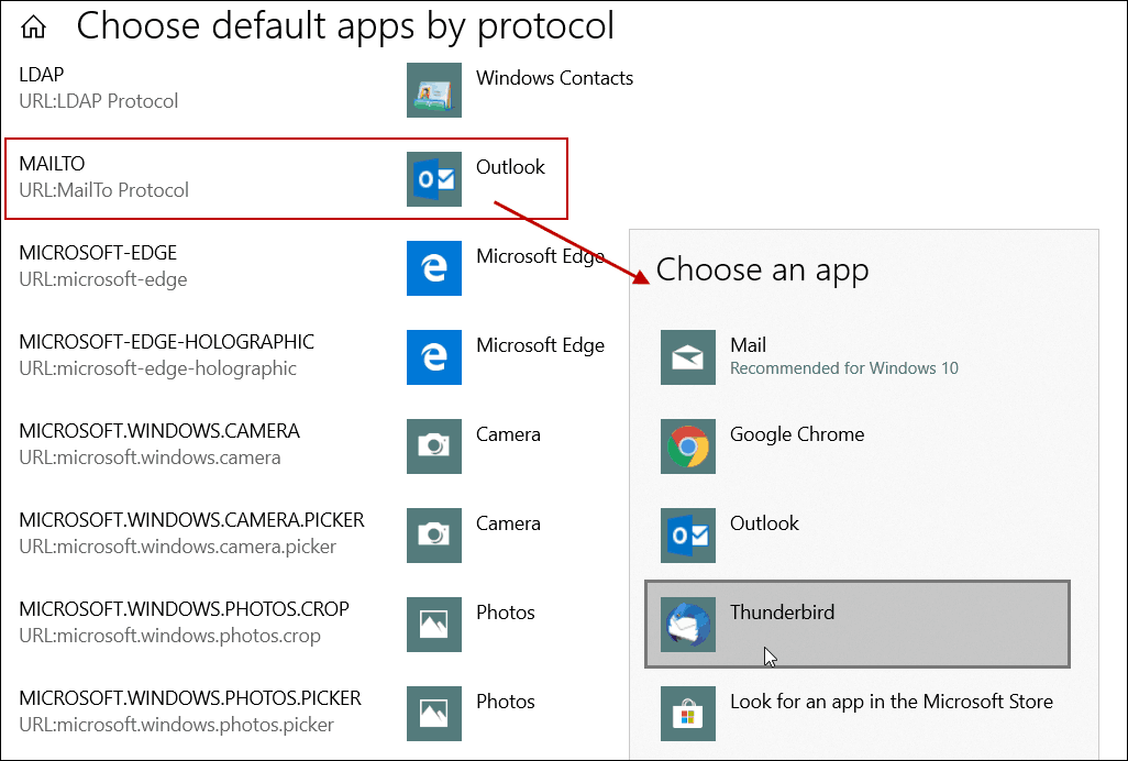 Nastavite privzeto e-pošto s protokolom Windows 10