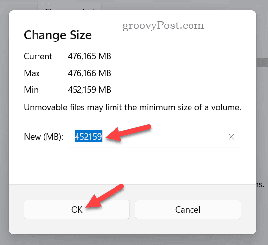 Spremenite velikost pogona Windows 11