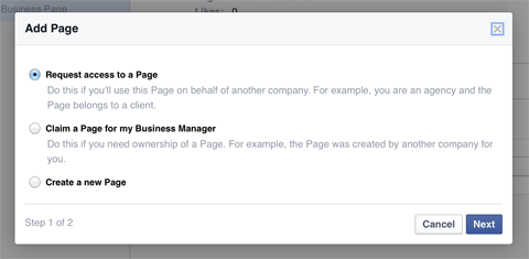 dodajanje facebook strani vodji podjetja