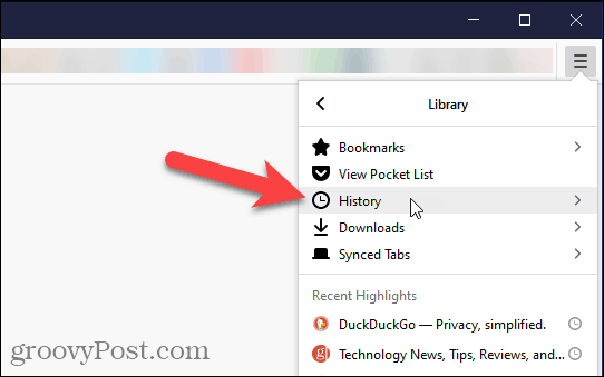 Izberite Zgodovina v Firefoxu