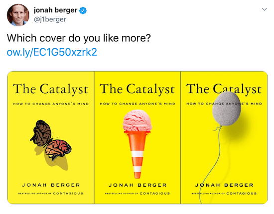 Jonah Berger je tvitnil s slikami treh možnih naslovnic knjig