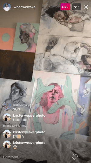 Profil umetnika, ko je buden, je v živo uporabil Instagram, da je na kratko ogledal nekatere njegove nove slike.