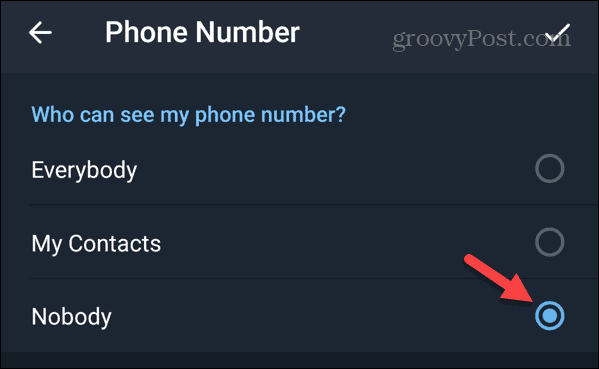 Nihče ne vidi moje telefonske številke v Telegramu v sistemu Android