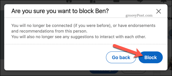 Potrditev blokade na LinkedInu