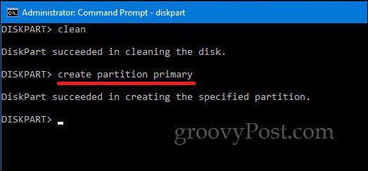 DiskPart Windows 10 ukazna vrstica