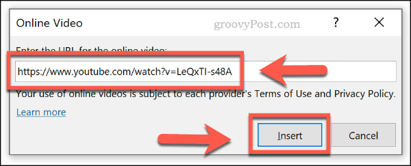 Vstavljanje spletnega videoposnetka po URL-ju v PowerPoint