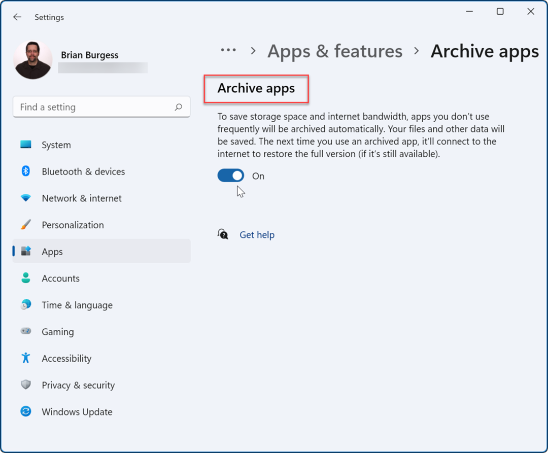 Kako omogočiti arhivske aplikacije v sistemu Windows 11