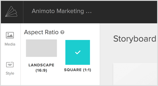 Video Animoto izbere razmerje stranic