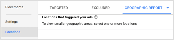 Zavihek geografskega poročila Google Adwords