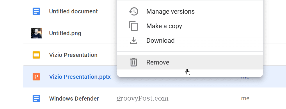 Odstranite datoteko PPTX iz Google Drive