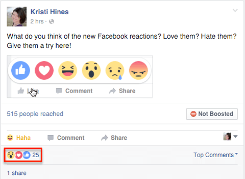 facebook reakcije na objavo