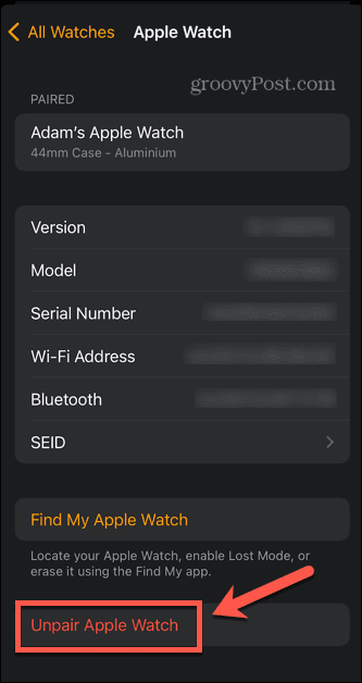 aplikacija za gledanje prekine seznanitev z uro Apple Watch