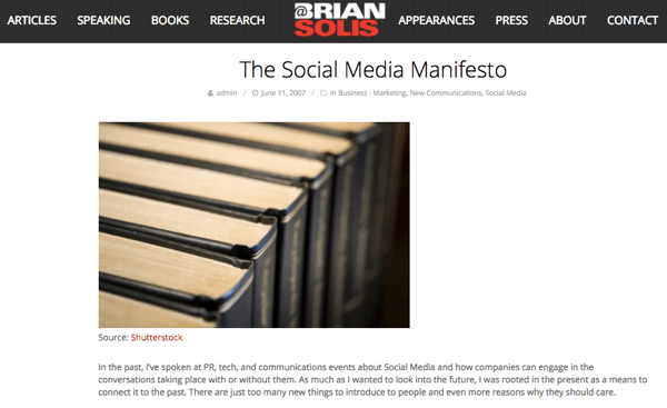 Ko je Brian videl potencial socialnih medijev, je napisal The Social Media Manifesto.