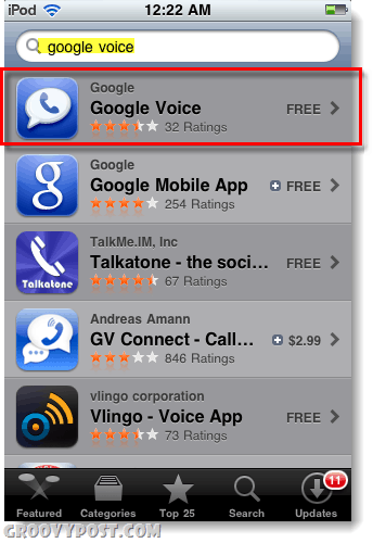 Google Voice v trgovini z aplikacijami za ipod ali ipad
