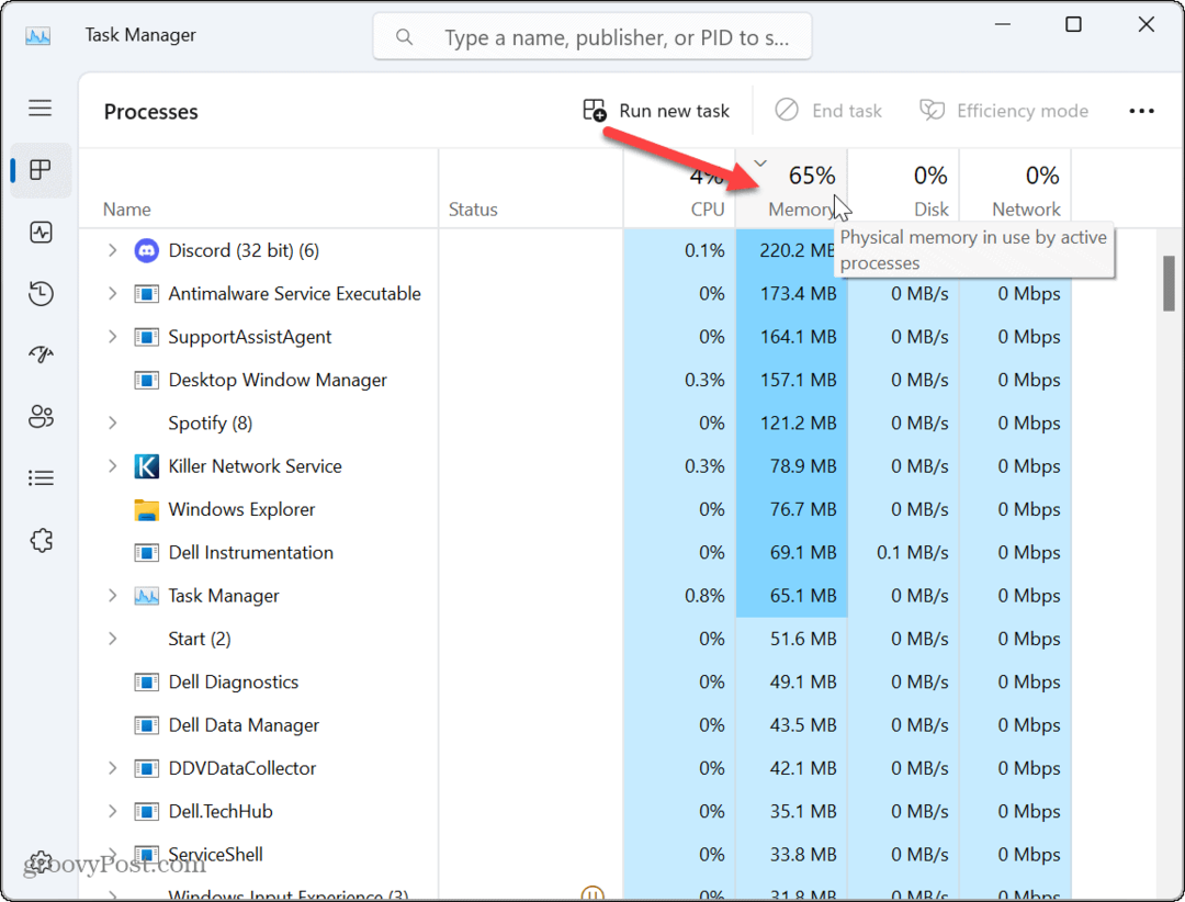 Kako ugotoviti uporabo pomnilnika aplikacije v sistemu Windows 11