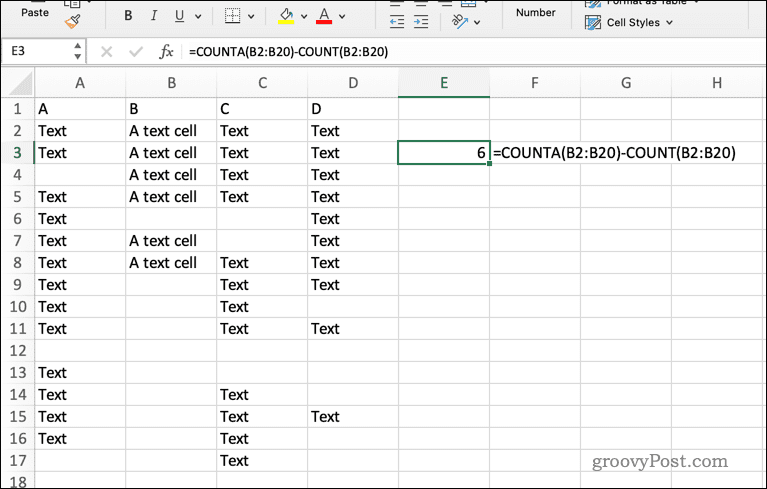 Uporaba formule COUNTA v Excelu
