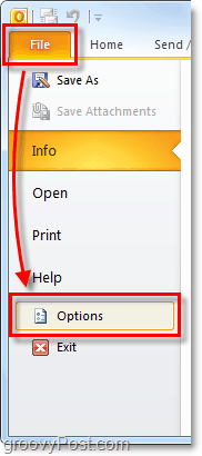 Možnosti datoteke v Outlooku 2010