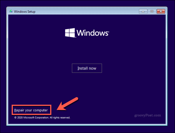 Zaslon namestitvenega programa Windows 10
